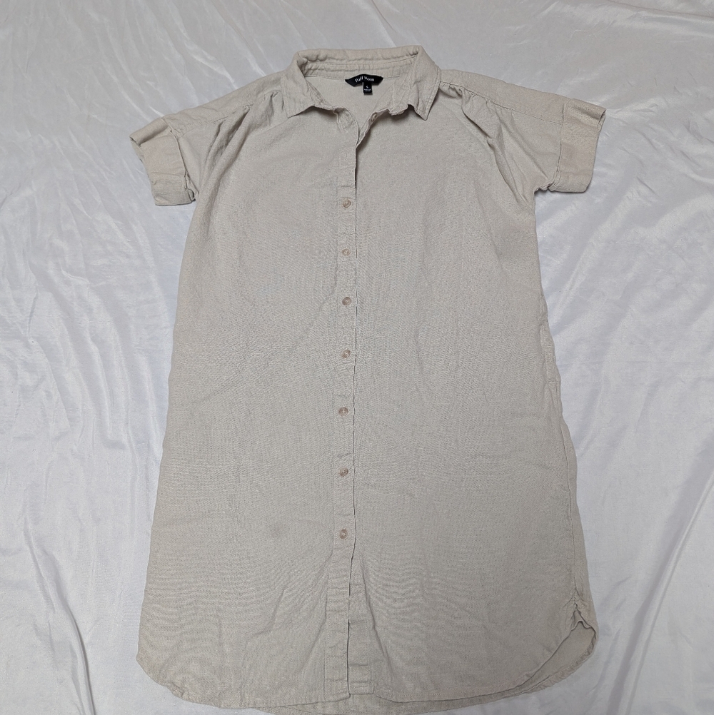 Maggie Linen Blend Button Front Short Sleeve Shirt Dress From Well Worn